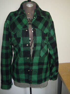 Vintage Ak-Jac Wool Jacket Men’s Green Black Plaid Hunting Chore Mackinaw SMALL
